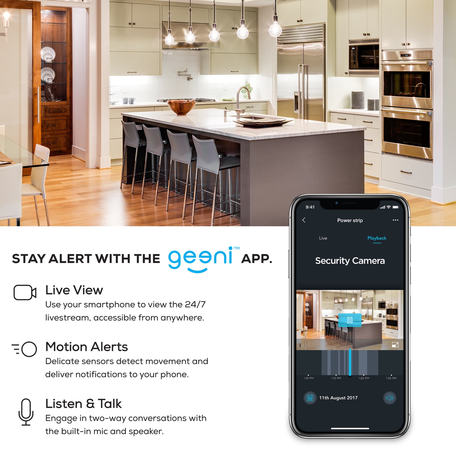 Smart WiFi 720P Camera with Voice Control, Requires 2.4GHz WiFi, White